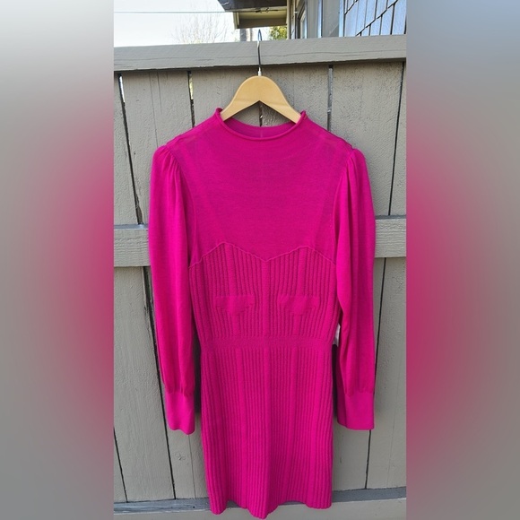 NWT Anthropologie Knit Sweater Dress Hot Pink Spring Wedding Guest Plus Size 1X - Picture 6 of 13